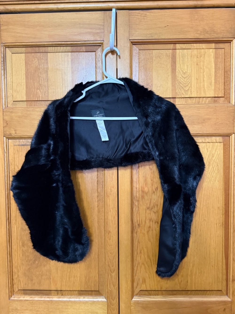 Adrianna Papell Black Faux Fur Cape Shrug